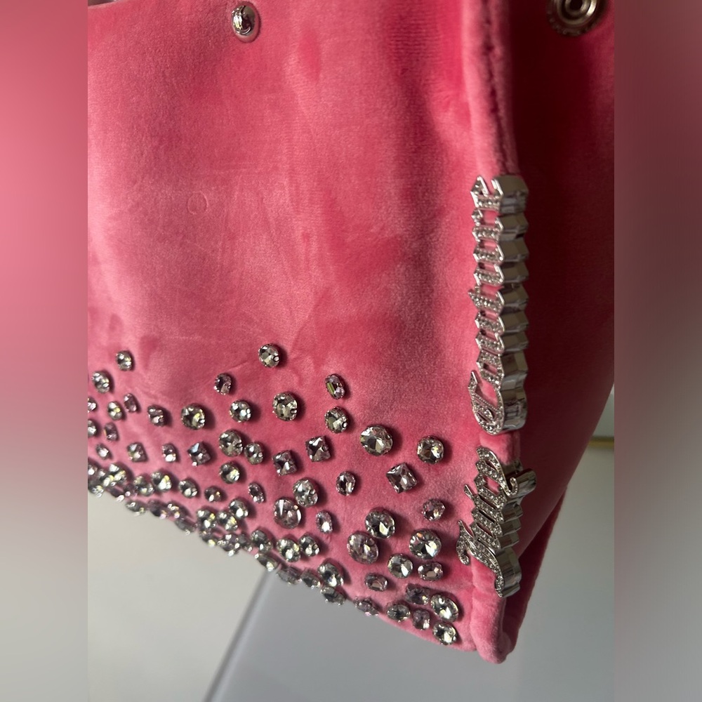 Juicy couture uk Pink rhinestone velour Tote bag with pouch - Picture 6 of 13